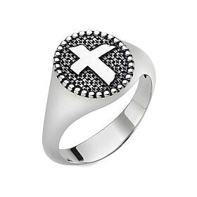 AMEN signet ring with cross, 925 silver with burnished finish