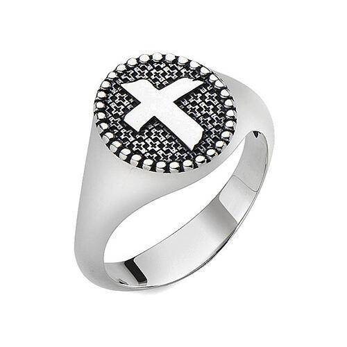 AMEN signet ring with cross, 925 silver with burnished finish 1