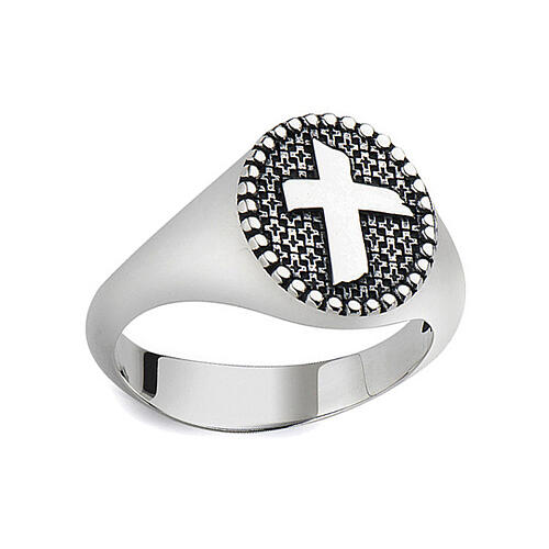 AMEN signet ring with cross, 925 silver with burnished finish 3