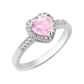 AMEN adjustable ring, pink Heart of the Ocean, rhodium-plated 925 silver and zircons