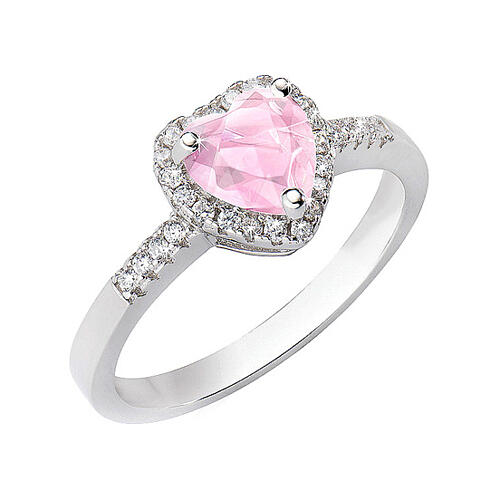 AMEN adjustable ring, pink Heart of the Ocean, rhodium-plated 925 silver and zircons 1