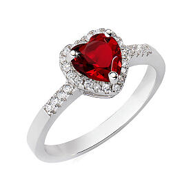 AMEN adjustable ring, ruby Heart of the Ocean, rhodium-plated 925 silver and zircons