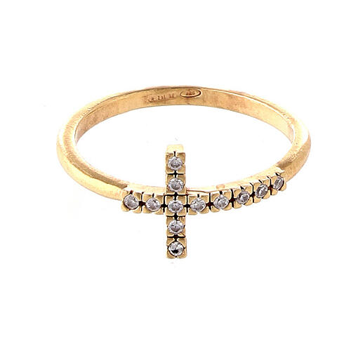 Ring with white zircon cross, gold plated 925 silver 2