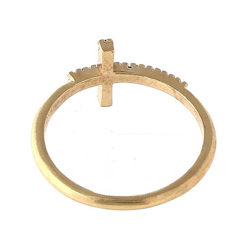 Golden silver cross ring with zircons 3