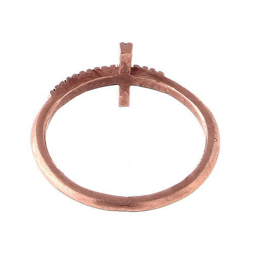Anello argento rosato croce con zirconi neri 3