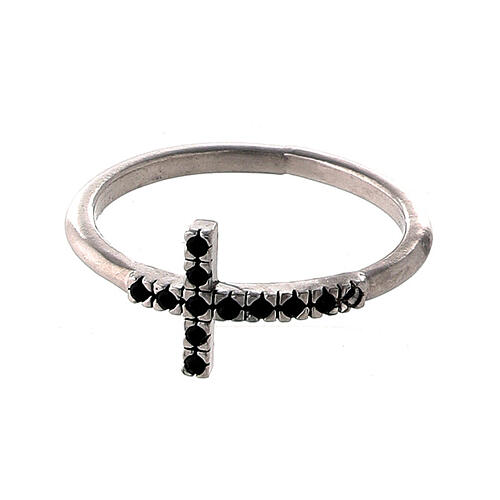 Ring with black zircon cross, rhodium-plated 925 silver 2