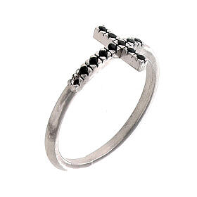 Silver cross ring with black zircons