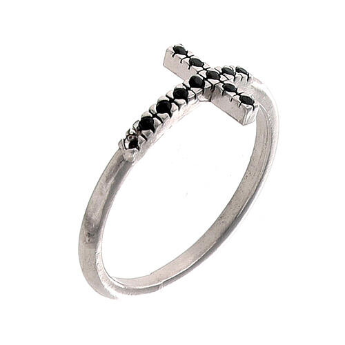 Silver cross ring with black zircons 1