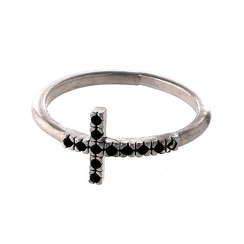 Silver cross ring with black zircons 2