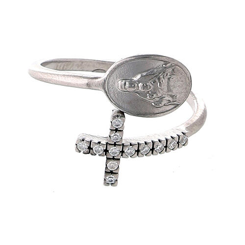 Anel ajustável prata 925 cruz zircões e Nossa Senhora de Tíndari 20 mm 3