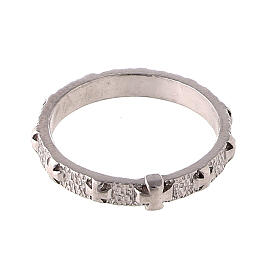 Rosary ring with cross-shaped beads, rhodium-plated 925 silver