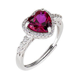 Amen heart ring with red zircon perforated 925 silver