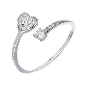 Adjustable heart ring in 925 silver with white zircons Amen