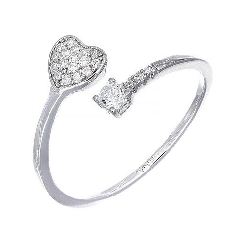 Adjustable heart ring in 925 silver with white zircons Amen 1