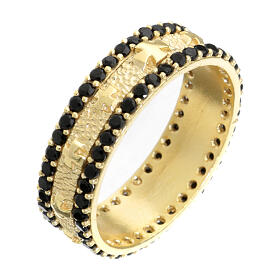 Band ring of gold plated 925 silver, black rhinestones