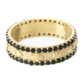 Band ring of gold plated 925 silver, black rhinestones