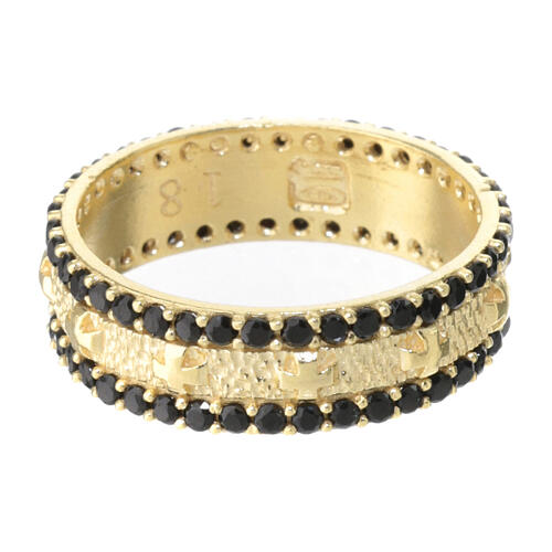 Band ring of gold plated 925 silver, black rhinestones 3