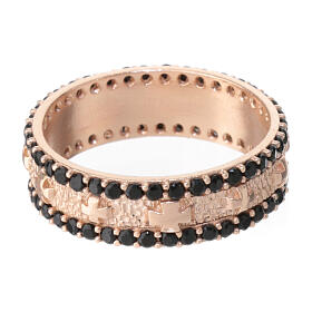 Ring aus Rosésilberband mit schwarzen Zirkonen