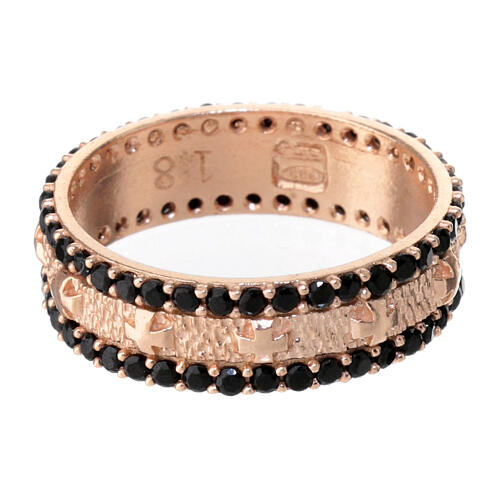 Ring aus Rosésilberband mit schwarzen Zirkonen 3