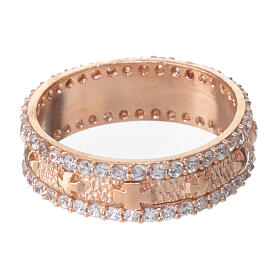 Ring aus Silber 925 Rosé mit weißen Zirkonen Kreuze