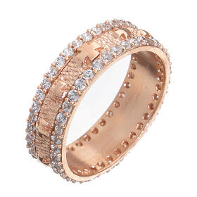 Band ring of sterling silver, rosé finish, white rhinestones