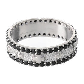 Band ring, black rhinestones, rhodium-plated 925 silver