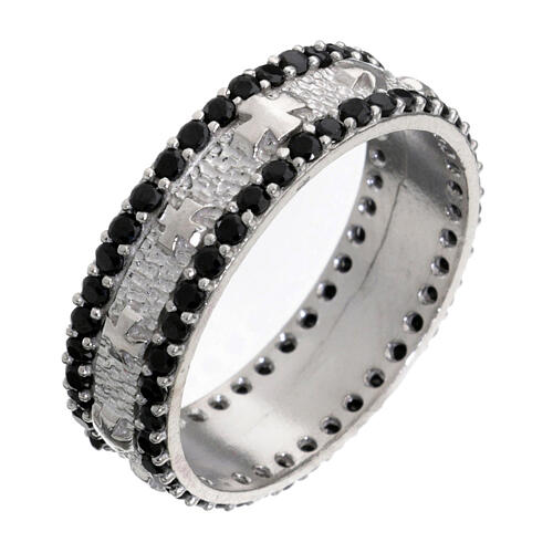 Bague zircons noirs croix argent 925 rhodié 1