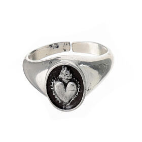 Adjustable ring with ex-voto heart, burnished 925 silver