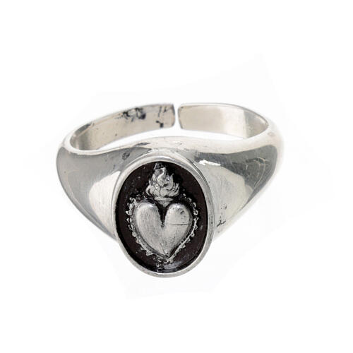 Adjustable ring with ex-voto heart, burnished 925 silver 2