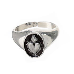 Anello cuore votivo argento 925 brunito regolabile
