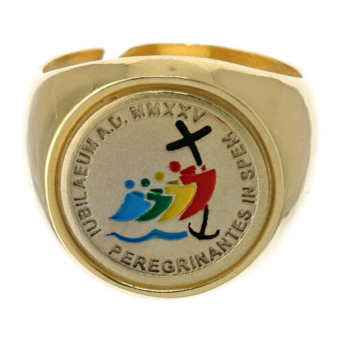 Anillo episcopal Jubileo 2025 ajustable plata 925 dorada esmaltes 2