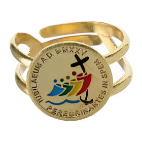 Adjustable ring with 2025 Jubilee enamelled logo, gold plated 925 silver