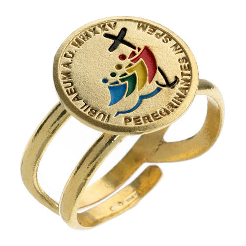 Adjustable ring with 2025 Jubilee enamelled logo, gold plated 925 silver 1