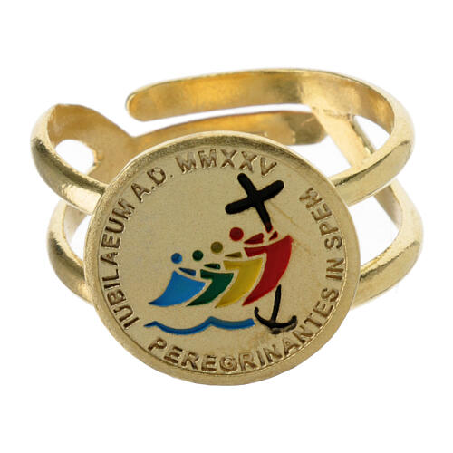 Adjustable ring with 2025 Jubilee enamelled logo, gold plated 925 silver 2