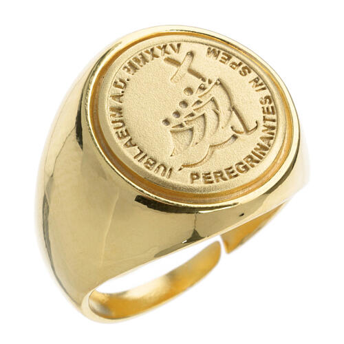 Bishop's ring with gold plated silver logo of the 2025 Jubilee 1