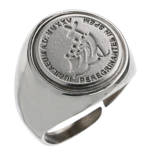 Jubilee 2025 silver bishop ring with neutral logo 1