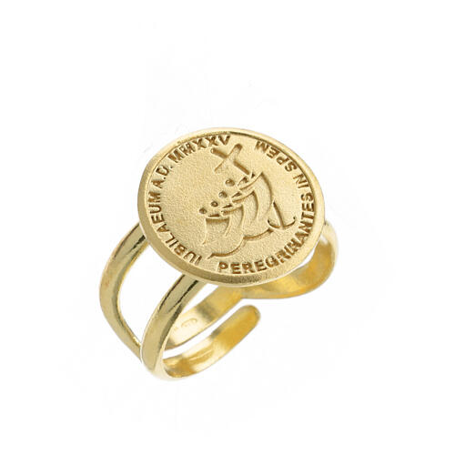 Adjustable ring with 2025 Jubilee logo, gold plated 925 silver 1