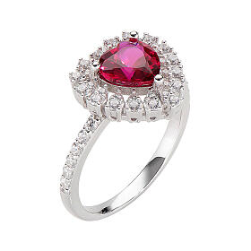 Amen ring with red heart-shaped rhinestone, 925 silver