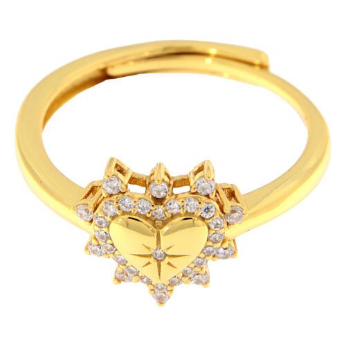 Ring, vergoldet, Herzform, weiße Zirkonia, 925er Silber, Agios 3