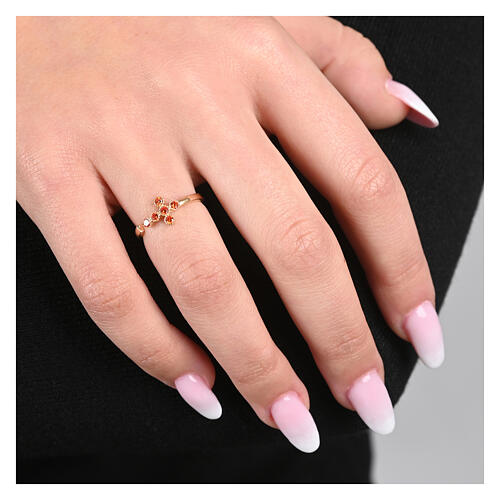 Ring, vergoldet, verstellbar, Kreuz mit orangefarbenen Zirkonia, 925er Silber, Agios 2