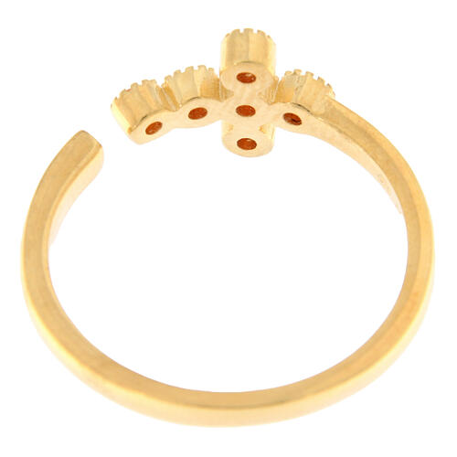 Ring, vergoldet, verstellbar, Kreuz mit orangefarbenen Zirkonia, 925er Silber, Agios 4