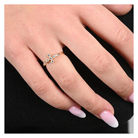 Ring, vergoldet, verstellbar, Kreuz mit weißen Zirkonia, 925er Silber, Agios