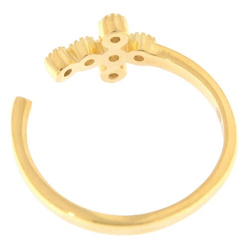 Ring, vergoldet, verstellbar, Kreuz mit weißen Zirkonia, 925er Silber, Agios 4