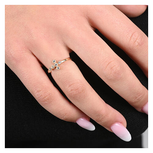 Gold plated adjustable ring by Agios, cross of white rhinestones, 925 silver 2