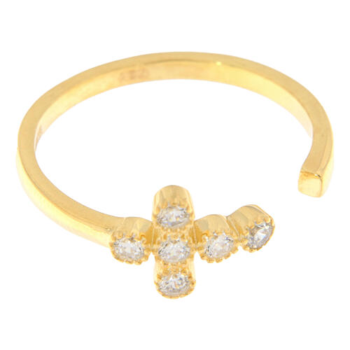 Gold plated adjustable ring by Agios, cross of white rhinestones, 925 silver 3