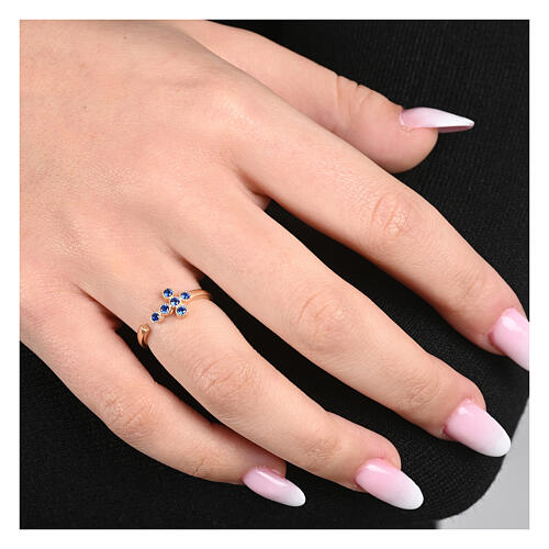Ring, vergoldet, verstellbar, Kreuz mit blauen Zirkonia, 925er Silber, Agios 2