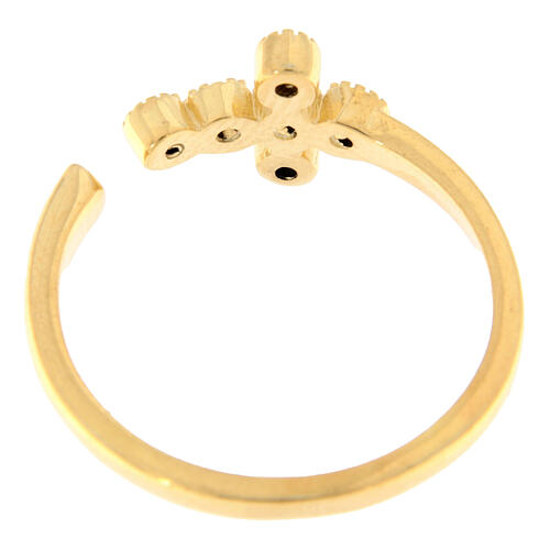 Ring, vergoldet, verstellbar, Kreuz mit schwarzen Zirkonia, 925er Silber, Agios 4