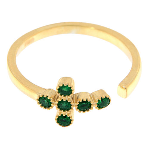 Anello regolabile dorato croce zirconi verde smeraldo argento 925 Agios 3