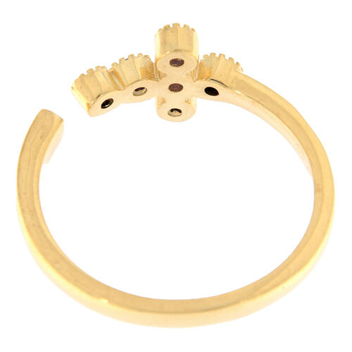 Ring, vergoldet, verstellbar, Kreuz mit violetten Zirkonia, 925er Silber, Agios 4