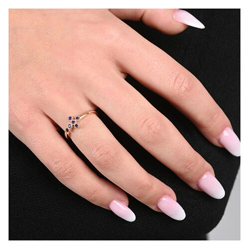 Adjustable gold ring cross purple zirconia 925 silver, Agios 2